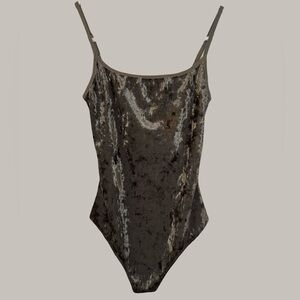 NWT Intimately Free People Bodysuit, Crushed Velvet, Olive Army‎ Green, Size S